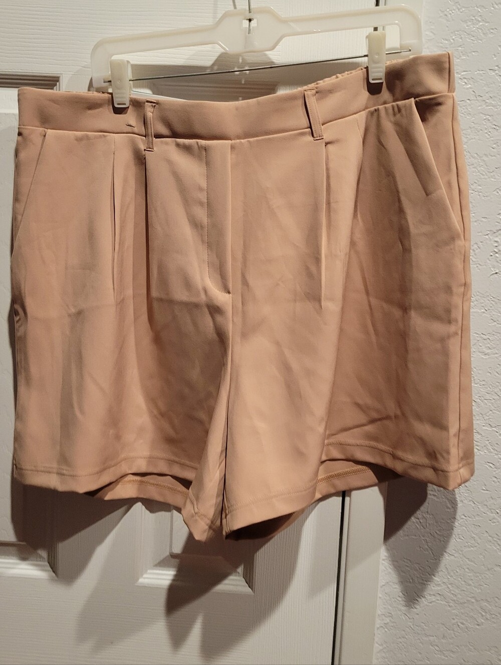 High-Rise Pleated Tailored Shorts in Light Beige